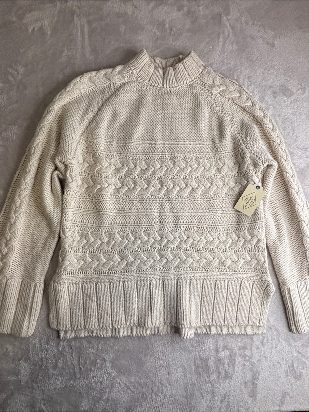 NWT St John’s Bay Neutral Cream Cable-Knit Mock Neck Sweater ~ Sz XL ~ Fisherman